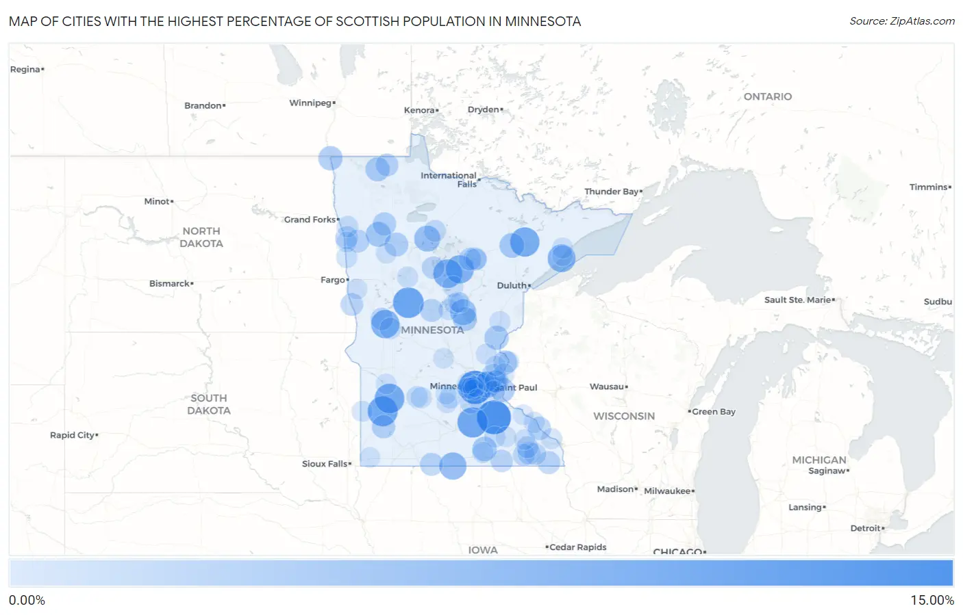 Cities with the Highest Percentage of Scottish Population in Minnesota Map