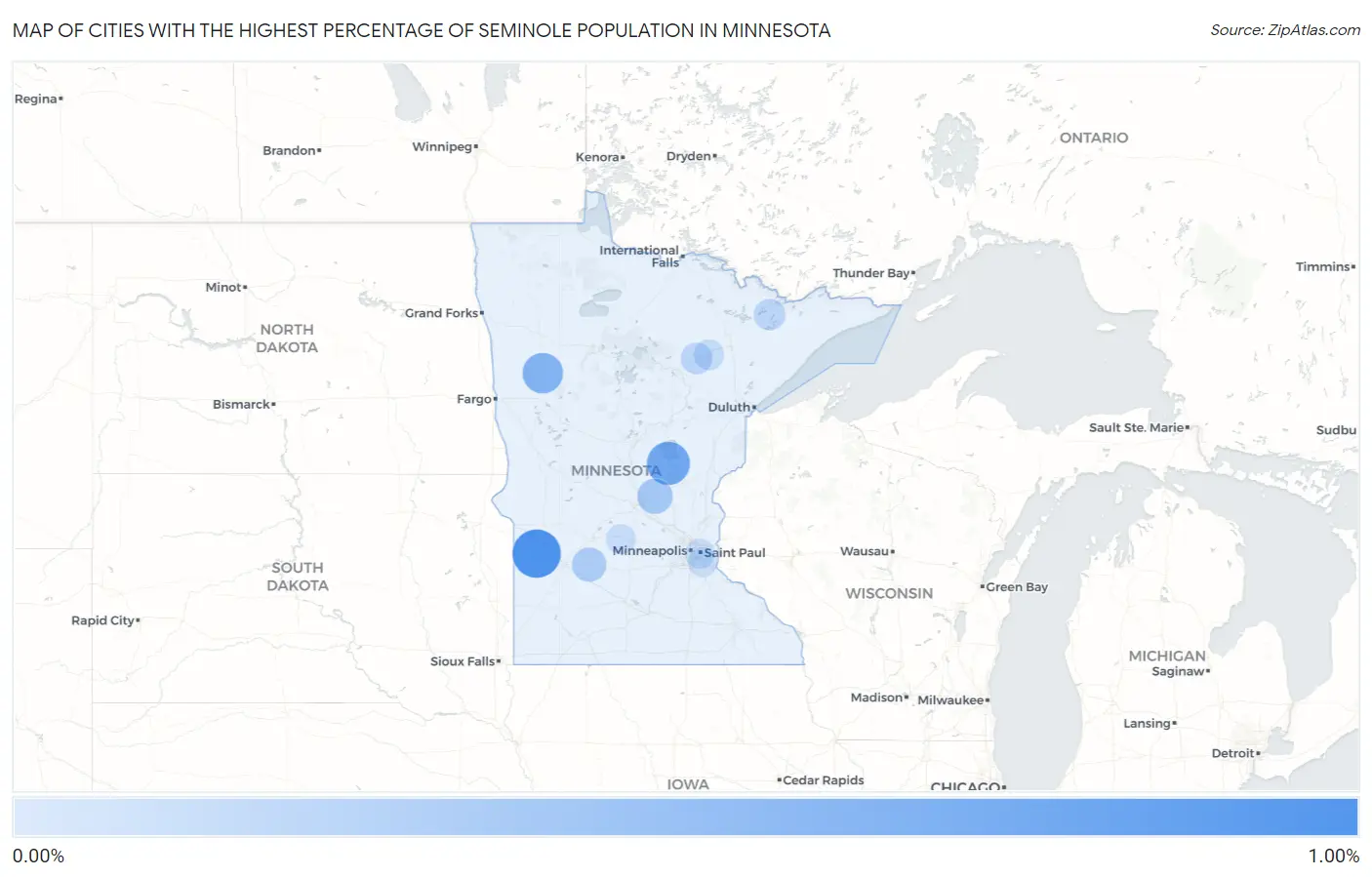 Cities with the Highest Percentage of Seminole Population in Minnesota Map
