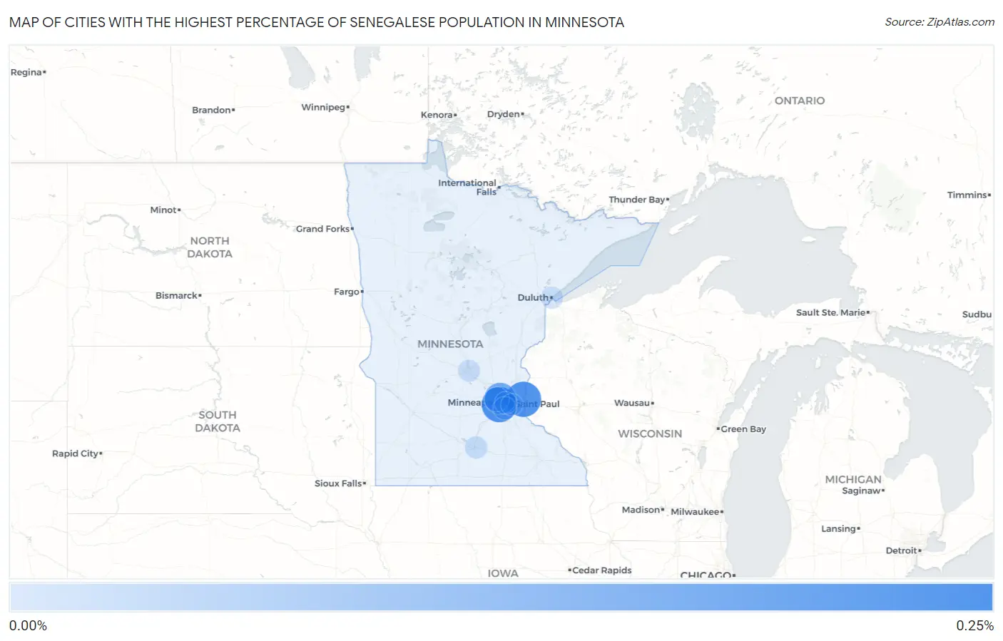 Cities with the Highest Percentage of Senegalese Population in Minnesota Map