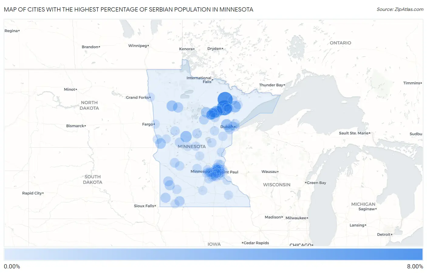 Cities with the Highest Percentage of Serbian Population in Minnesota Map