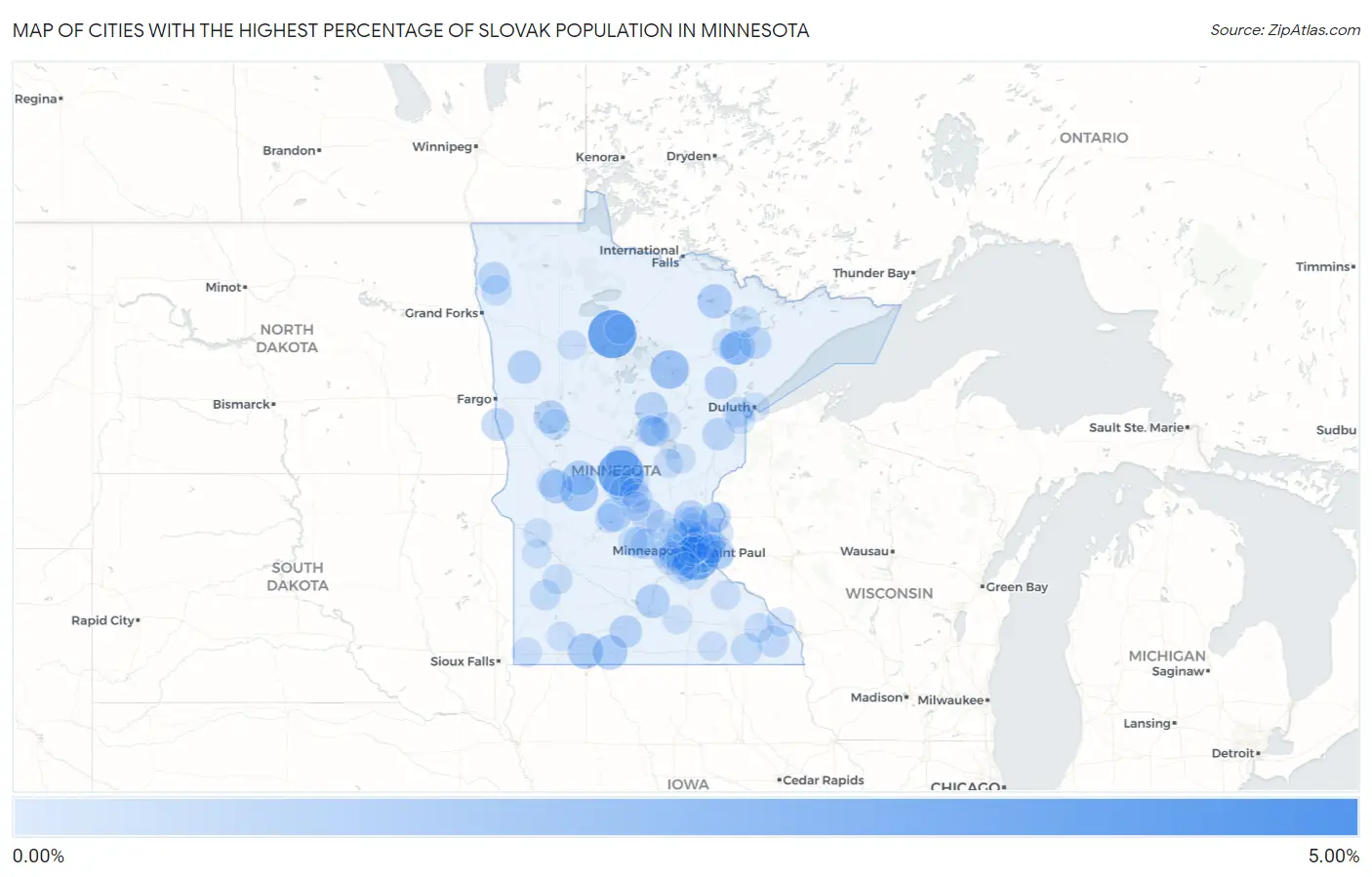 Cities with the Highest Percentage of Slovak Population in Minnesota Map