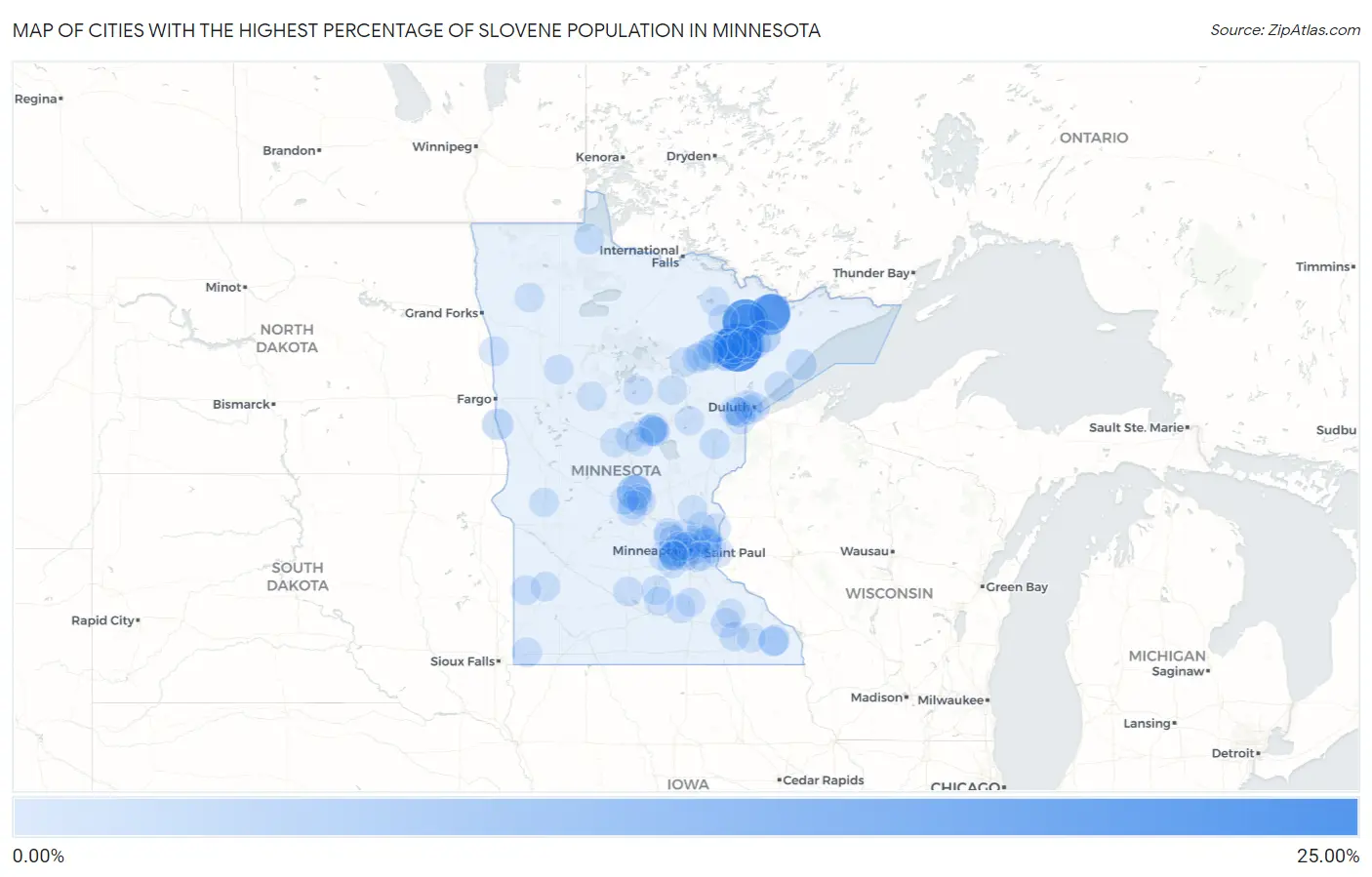 Cities with the Highest Percentage of Slovene Population in Minnesota Map