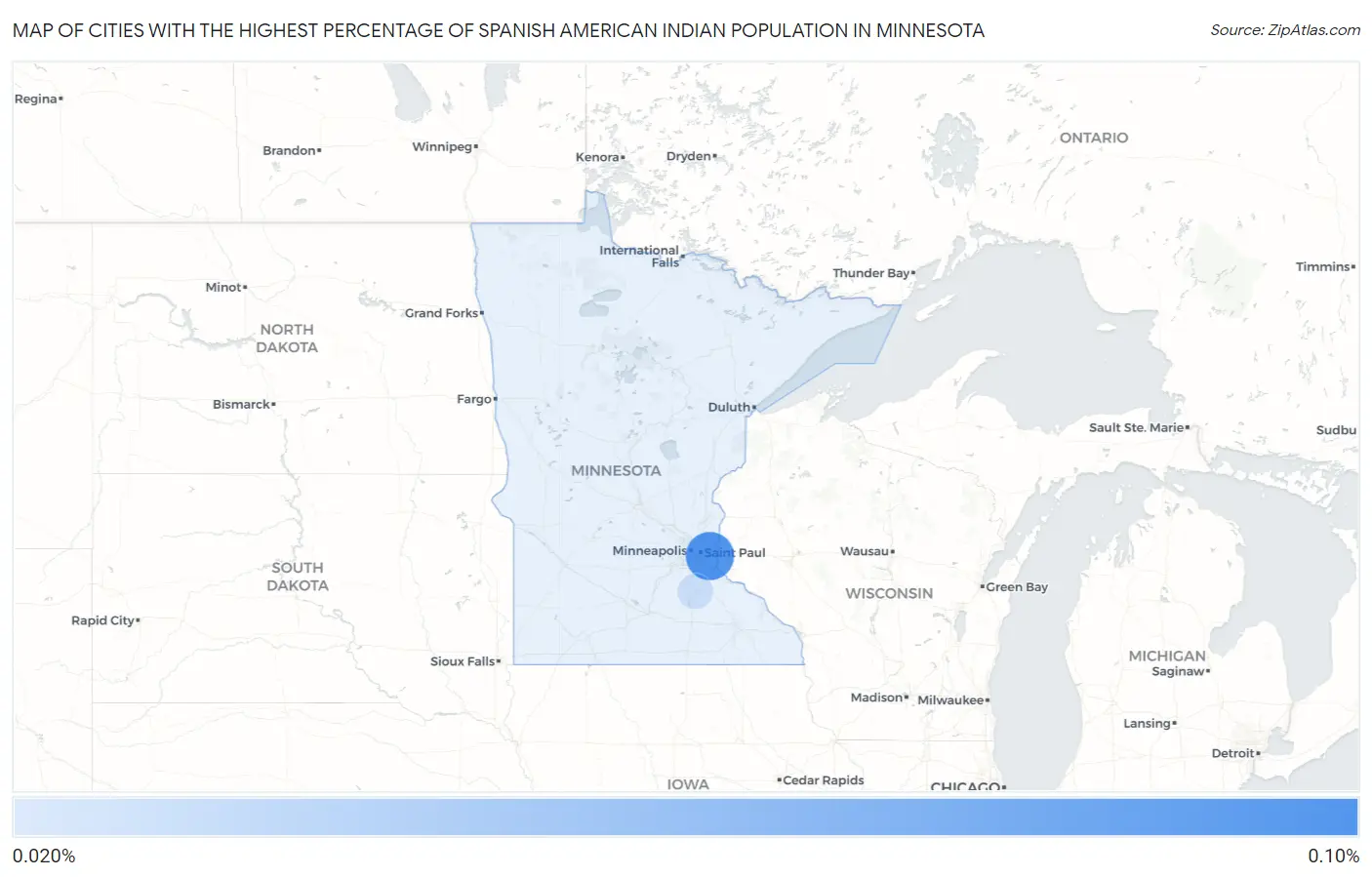 Cities with the Highest Percentage of Spanish American Indian Population in Minnesota Map