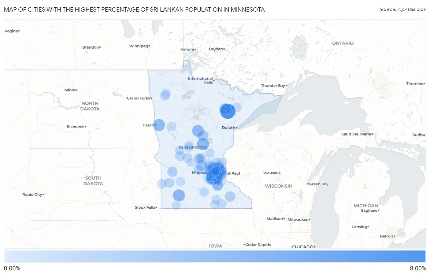 Cities with the Highest Percentage of Sri Lankan Population in Minnesota Map