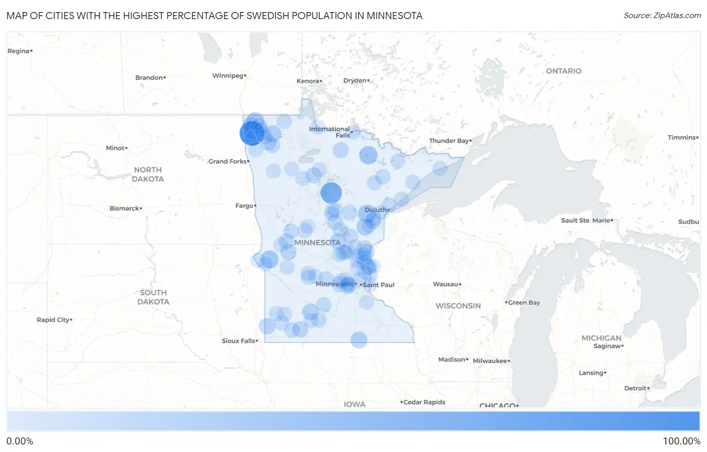 Cities with the Highest Percentage of Swedish Population in Minnesota Map
