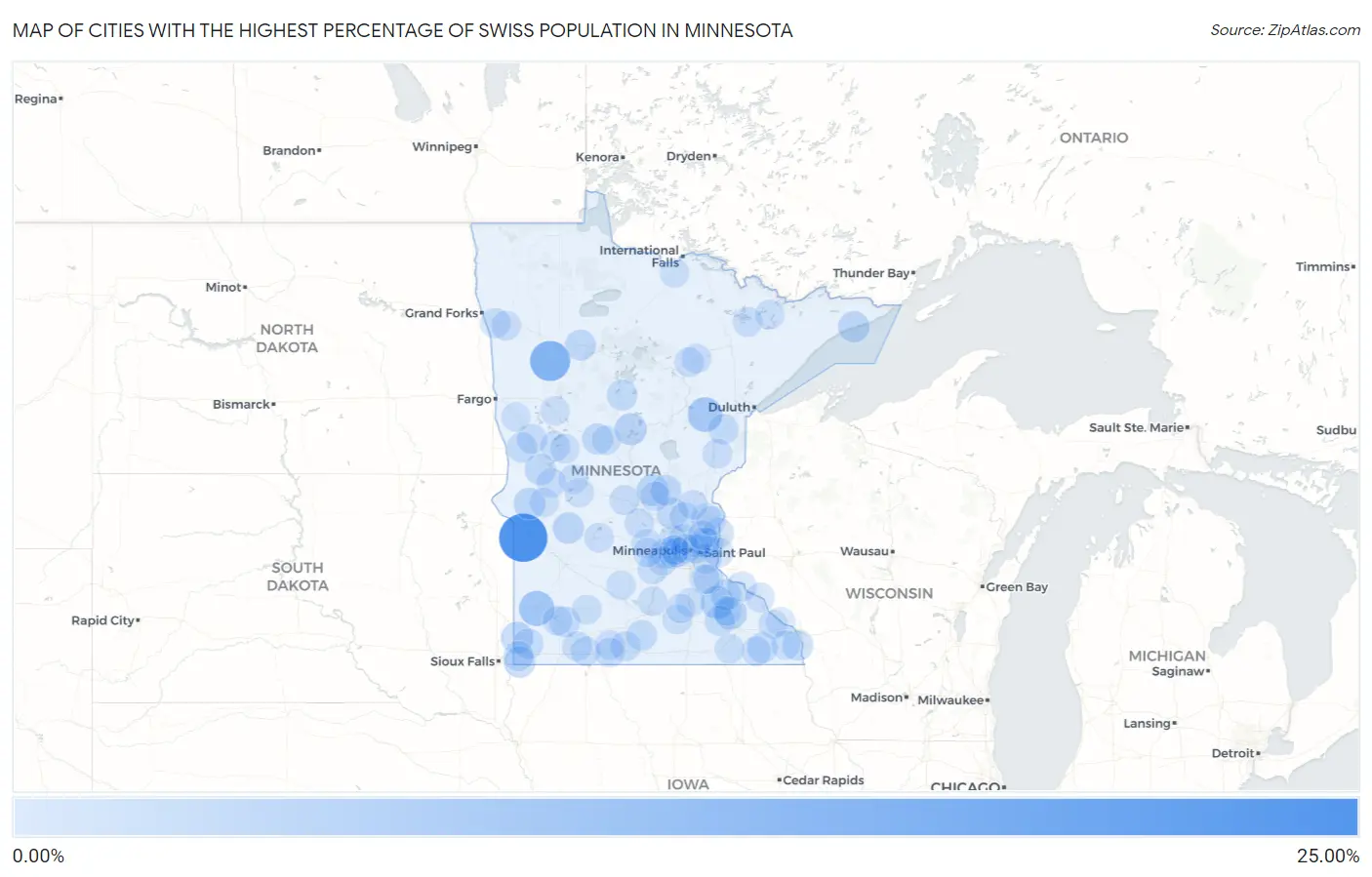 Cities with the Highest Percentage of Swiss Population in Minnesota Map