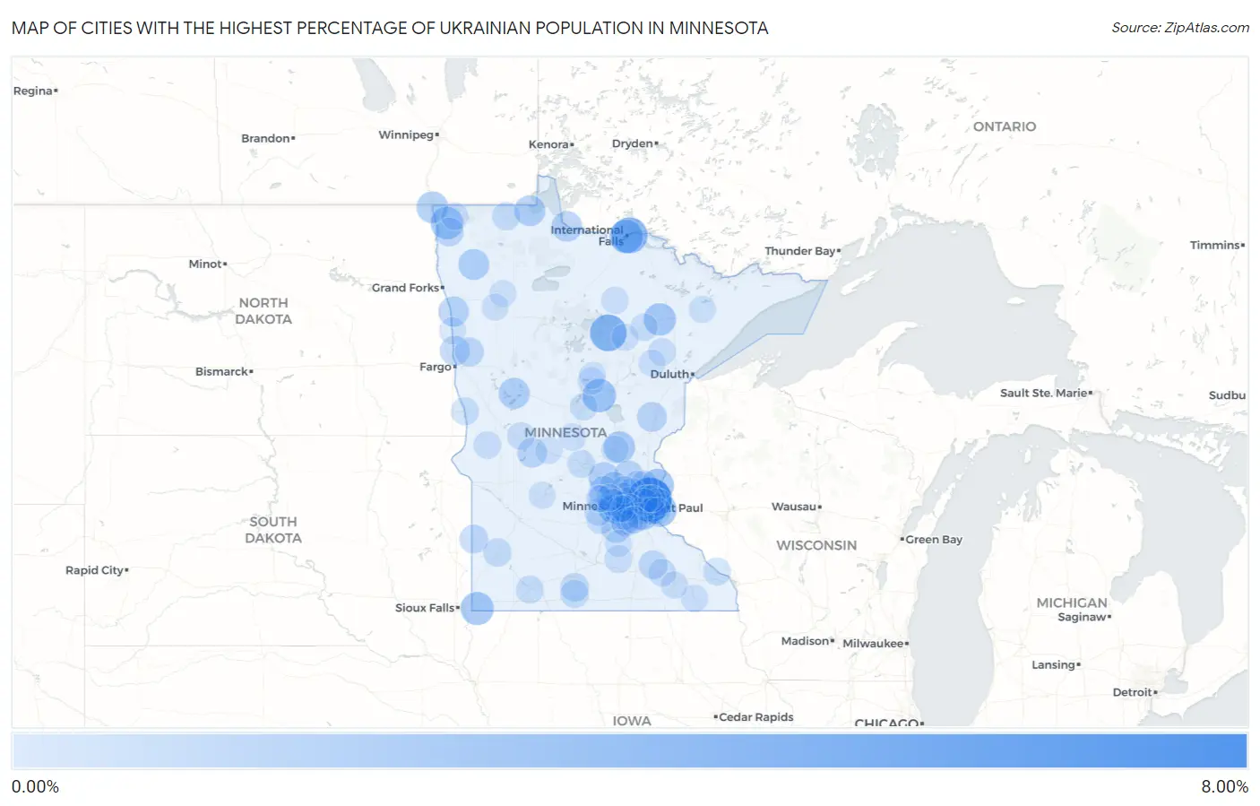Cities with the Highest Percentage of Ukrainian Population in Minnesota Map