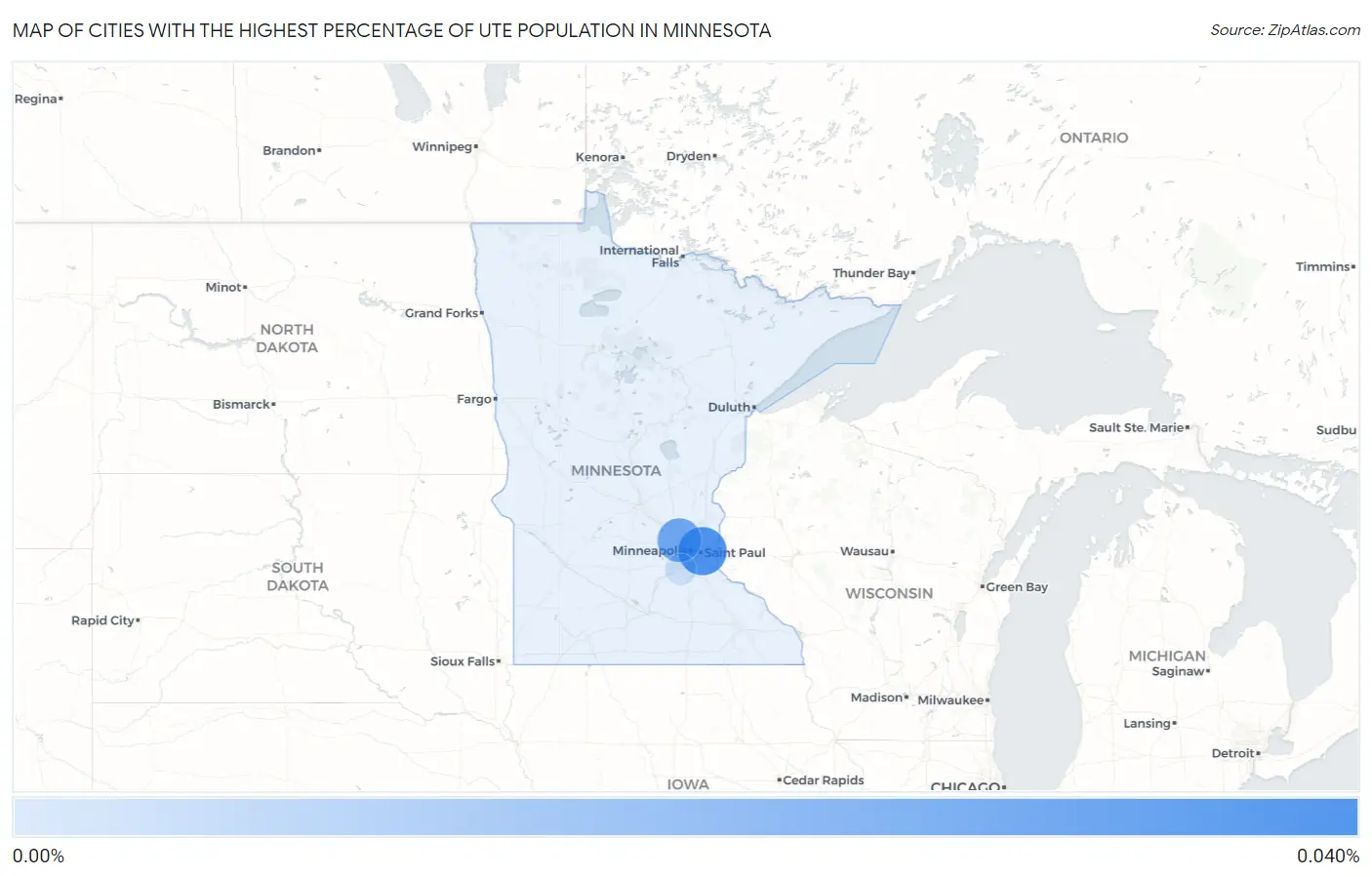 Cities with the Highest Percentage of Ute Population in Minnesota Map