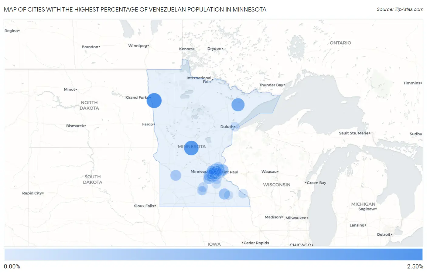 Cities with the Highest Percentage of Venezuelan Population in Minnesota Map