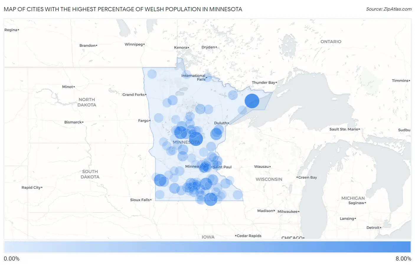 Cities with the Highest Percentage of Welsh Population in Minnesota Map
