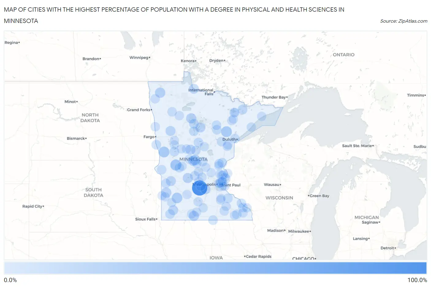 Cities with the Highest Percentage of Population with a Degree in Physical and Health Sciences in Minnesota Map