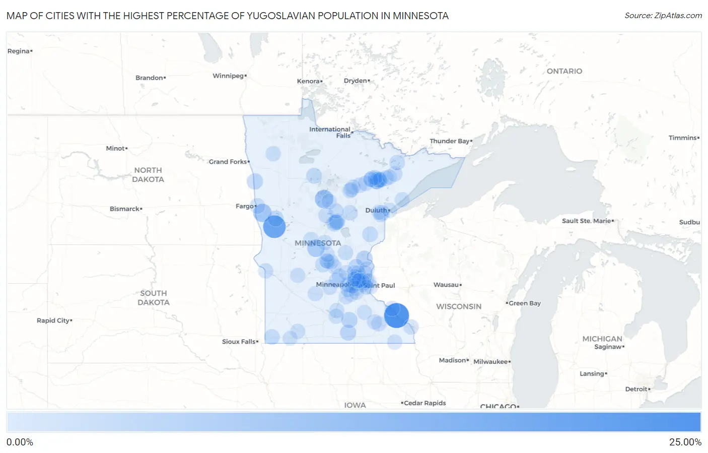Cities with the Highest Percentage of Yugoslavian Population in Minnesota Map