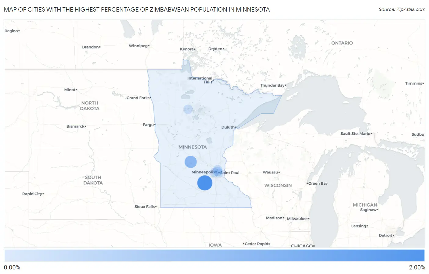 Cities with the Highest Percentage of Zimbabwean Population in Minnesota Map