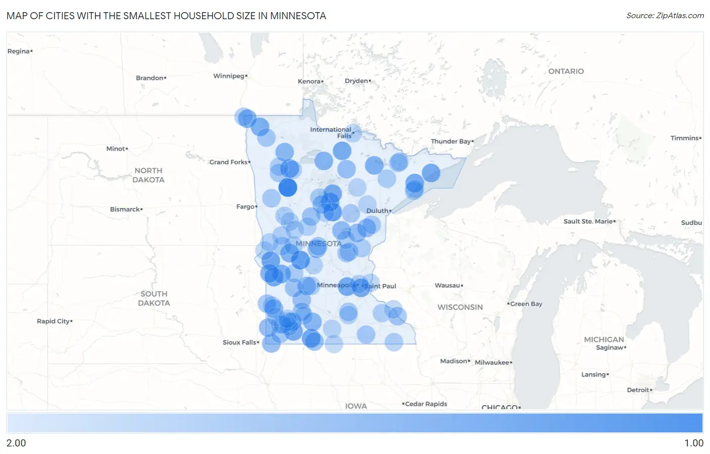 Cities with the Smallest Household Size in Minnesota Map