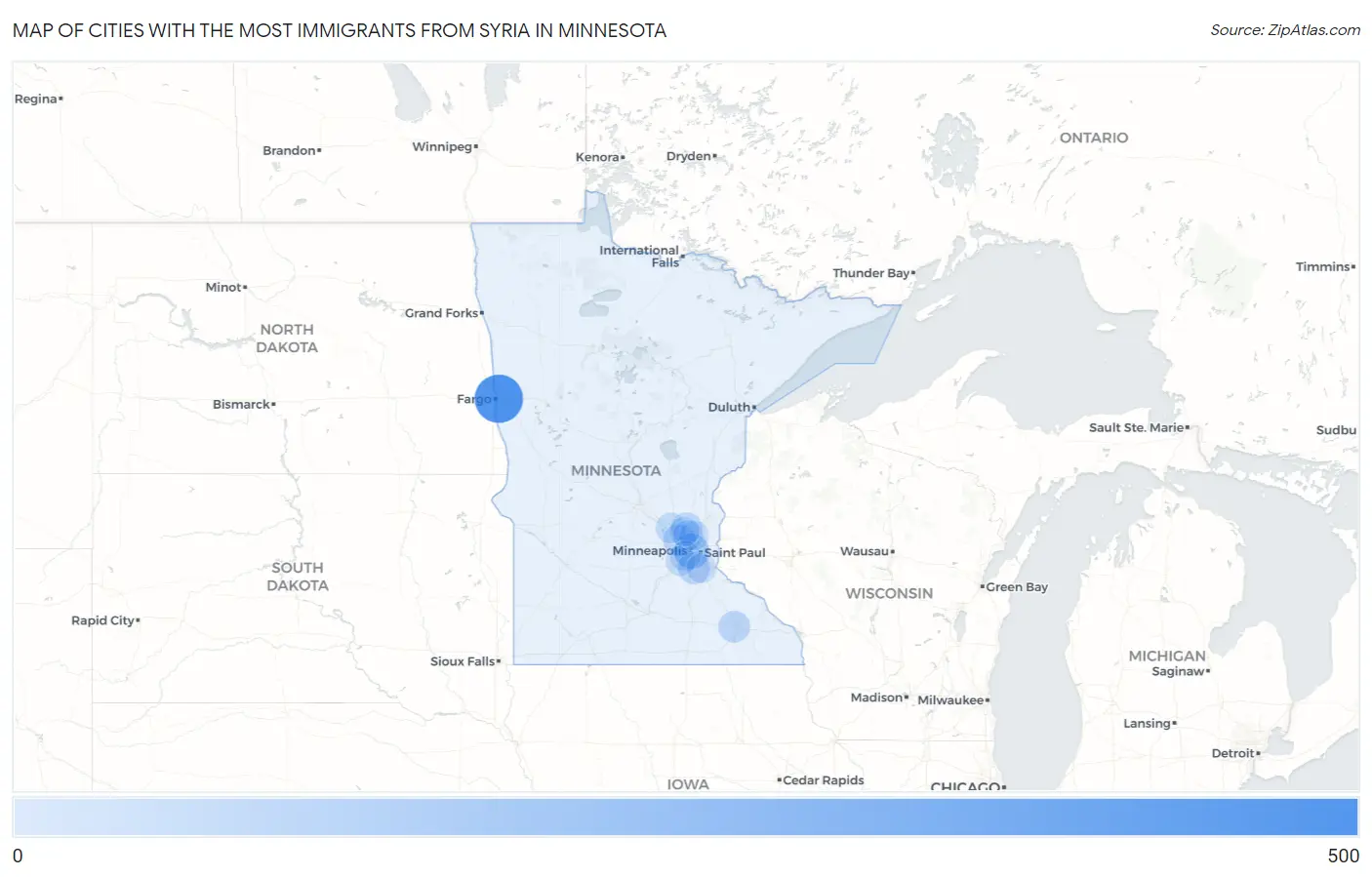 Cities with the Most Immigrants from Syria in Minnesota Map