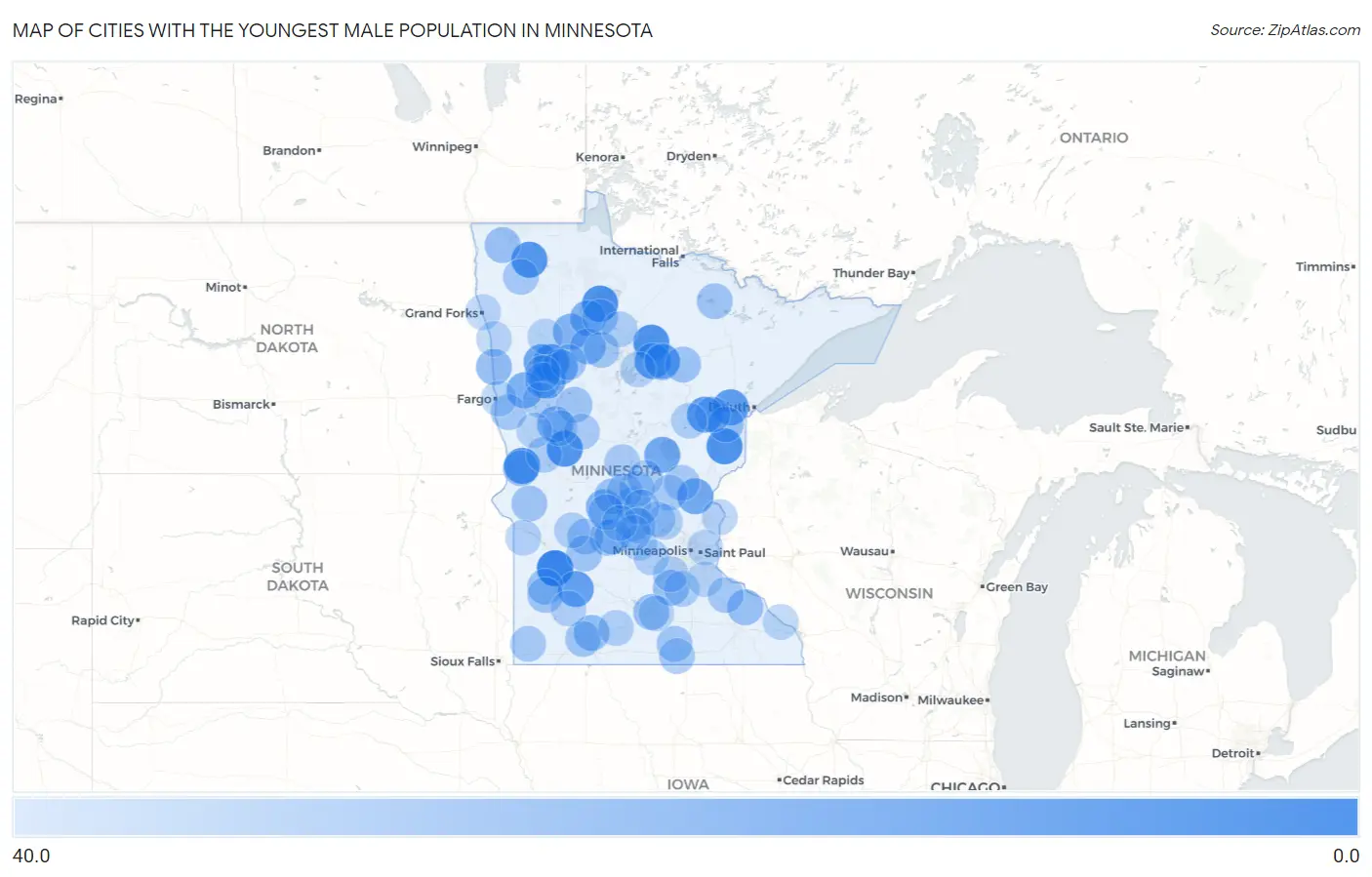 Cities with the Youngest Male Population in Minnesota Map