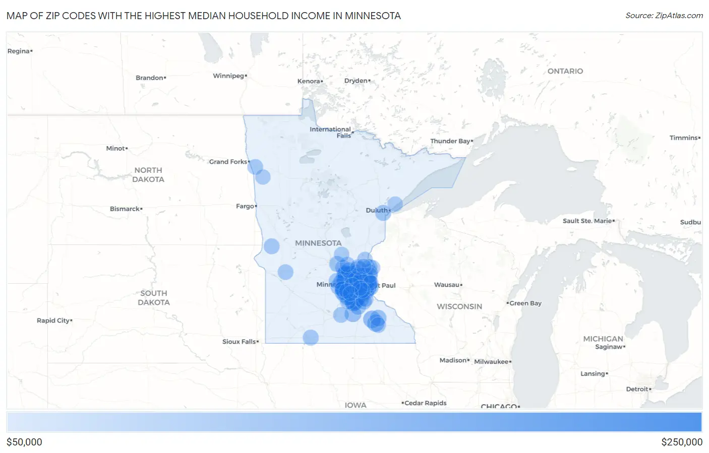 Zip Codes with the Highest Median Household Income in Minnesota Map
