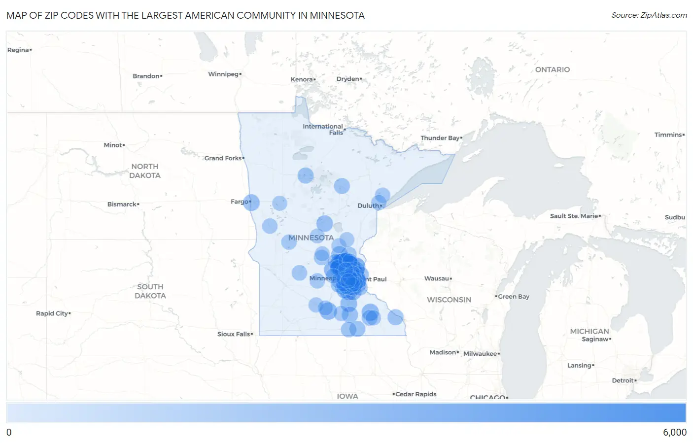 Zip Codes with the Largest American Community in Minnesota Map