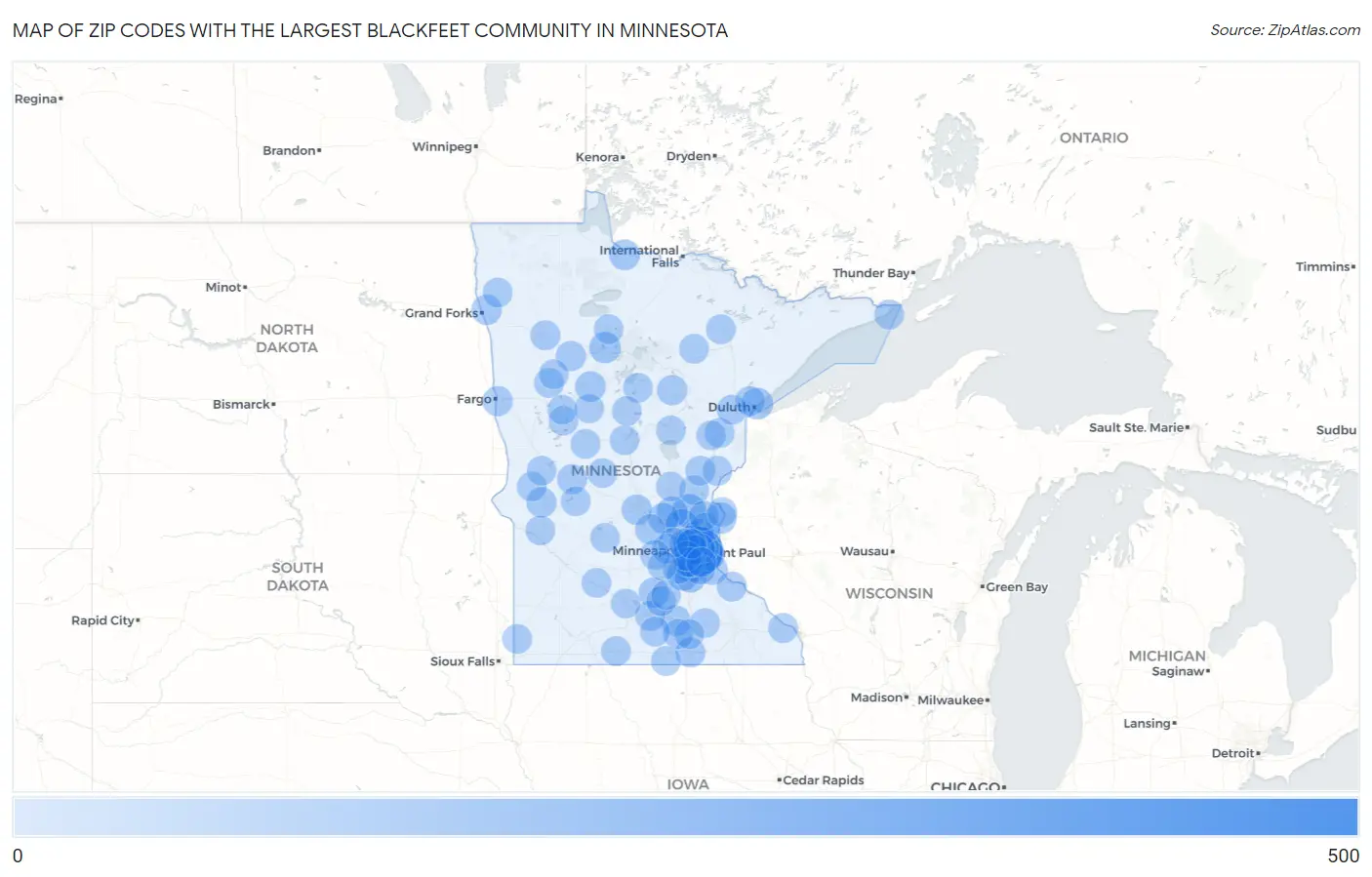 Zip Codes with the Largest Blackfeet Community in Minnesota Map