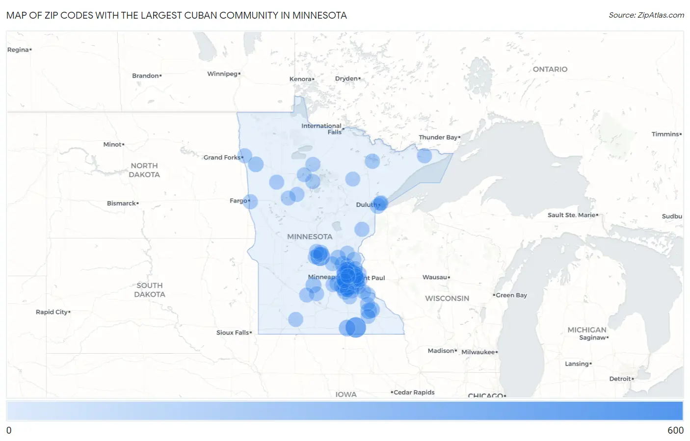 Zip Codes with the Largest Cuban Community in Minnesota Map