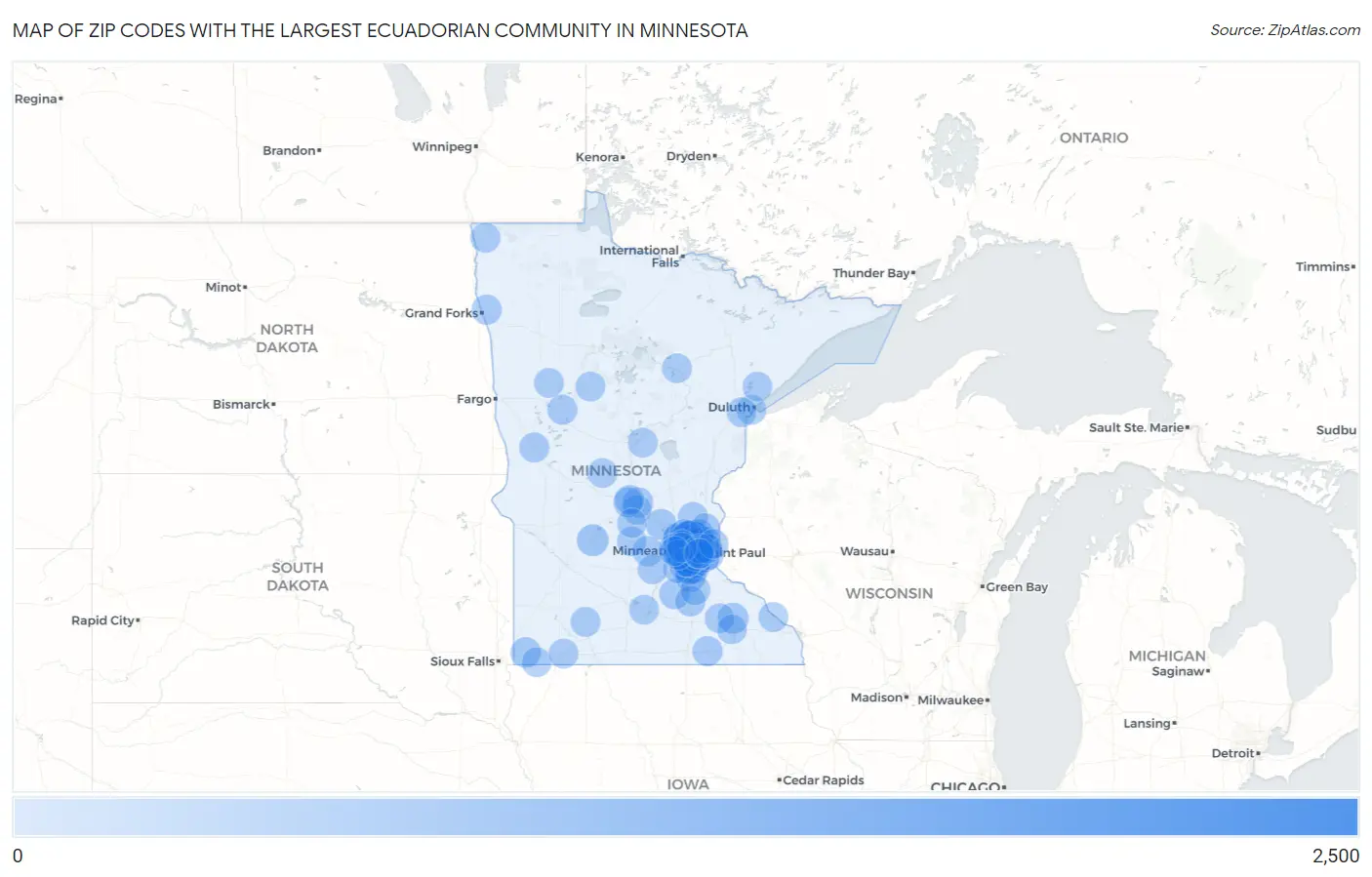 Zip Codes with the Largest Ecuadorian Community in Minnesota Map