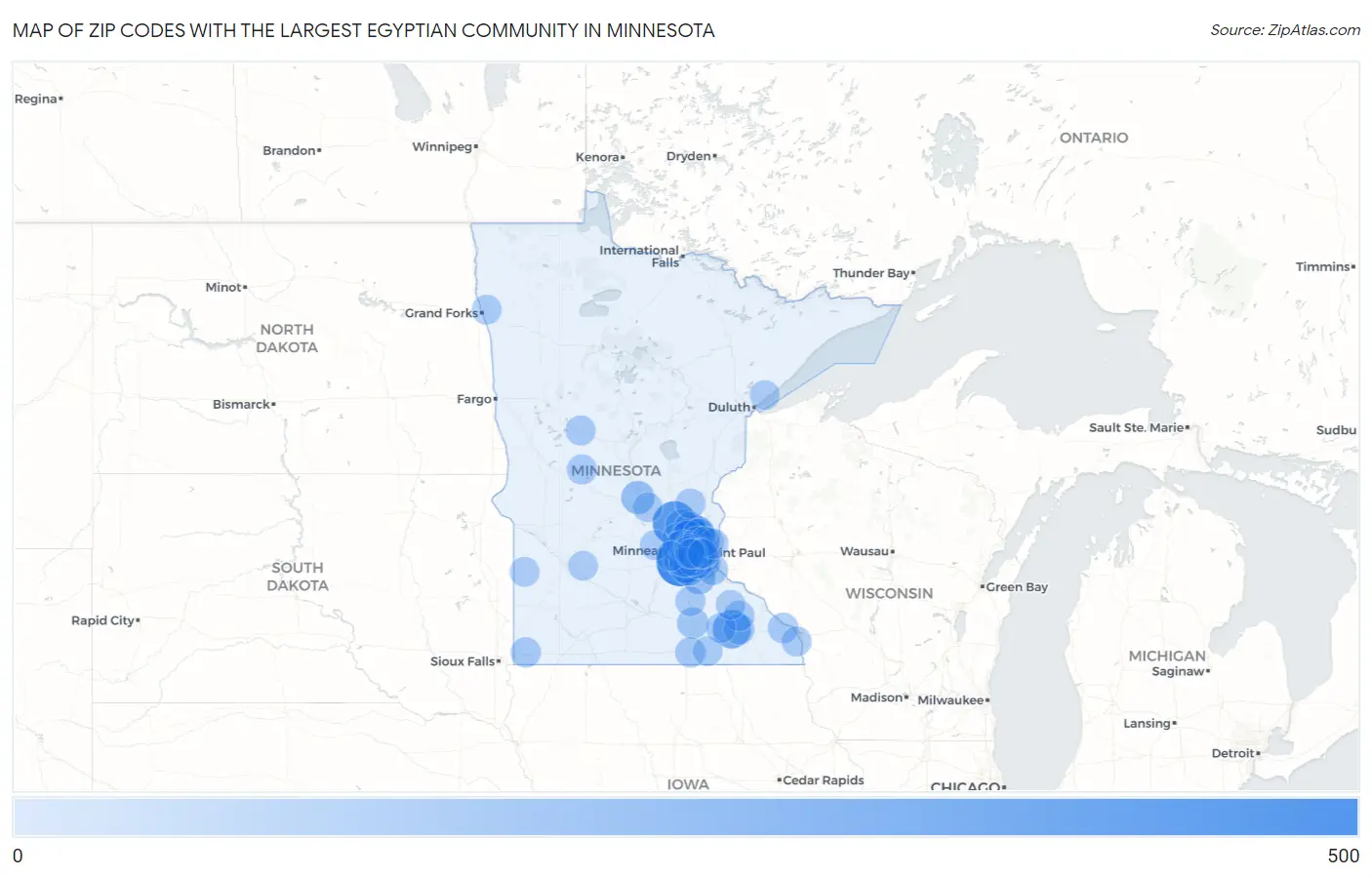 Zip Codes with the Largest Egyptian Community in Minnesota Map