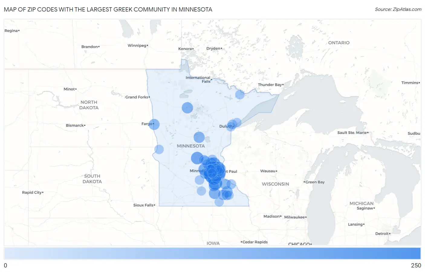 Zip Codes with the Largest Greek Community in Minnesota Map