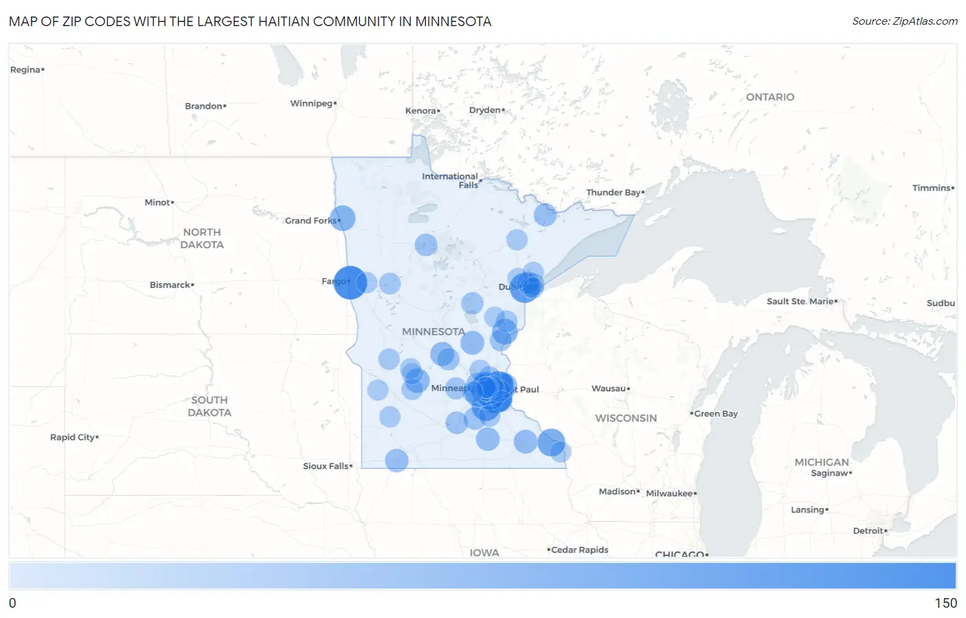 Zip Codes with the Largest Haitian Community in Minnesota Map