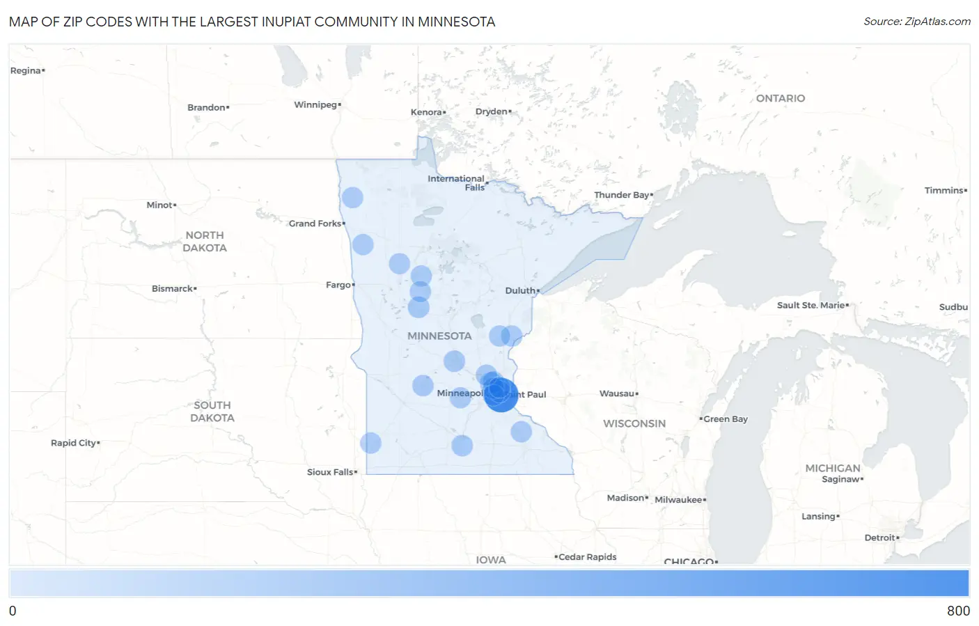 Zip Codes with the Largest Inupiat Community in Minnesota Map