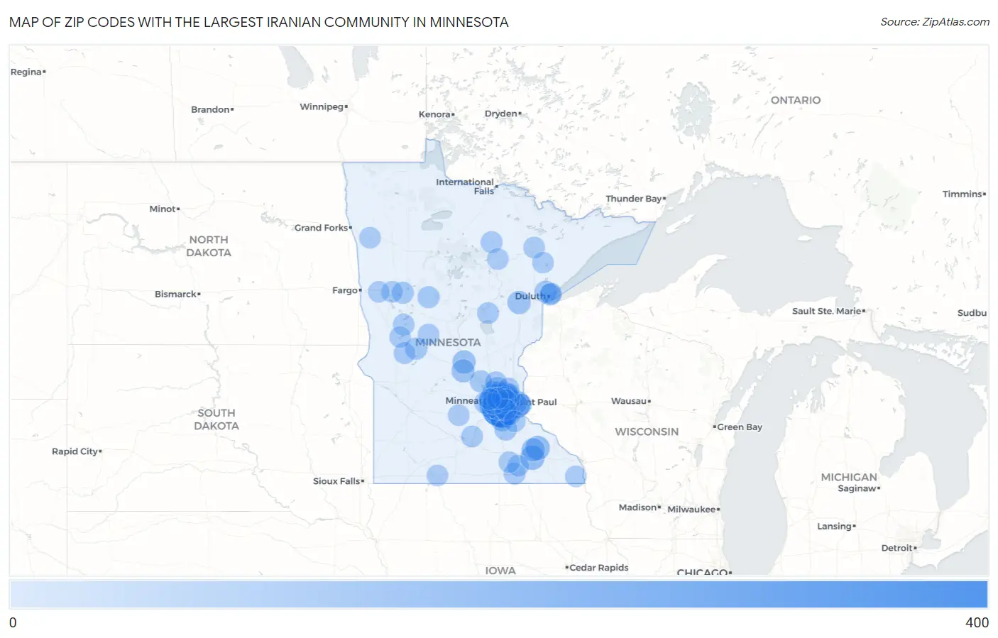 Zip Codes with the Largest Iranian Community in Minnesota Map