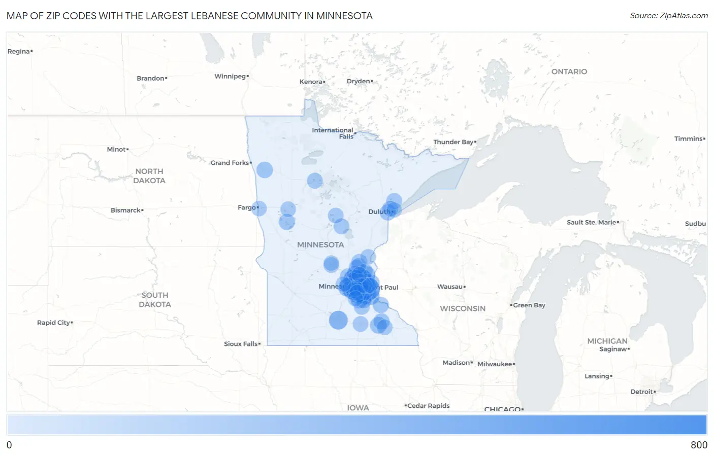 Zip Codes with the Largest Lebanese Community in Minnesota Map