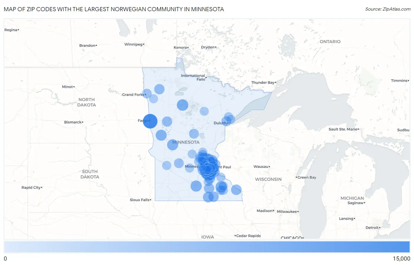 Zip Codes with the Largest Norwegian Community in Minnesota Map