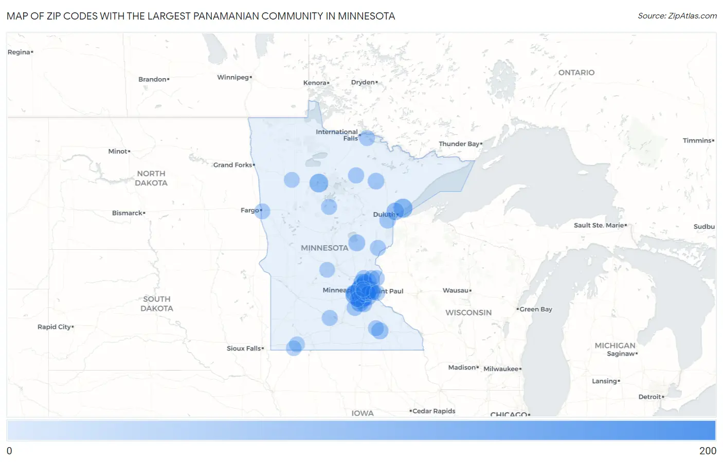 Zip Codes with the Largest Panamanian Community in Minnesota Map