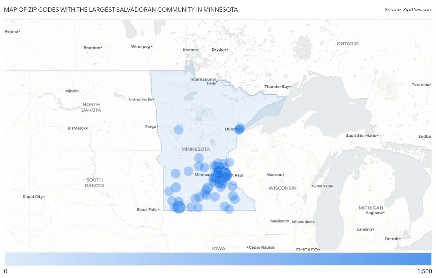 Zip Codes with the Largest Salvadoran Community in Minnesota Map