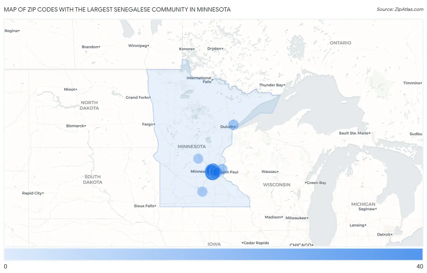 Zip Codes with the Largest Senegalese Community in Minnesota Map
