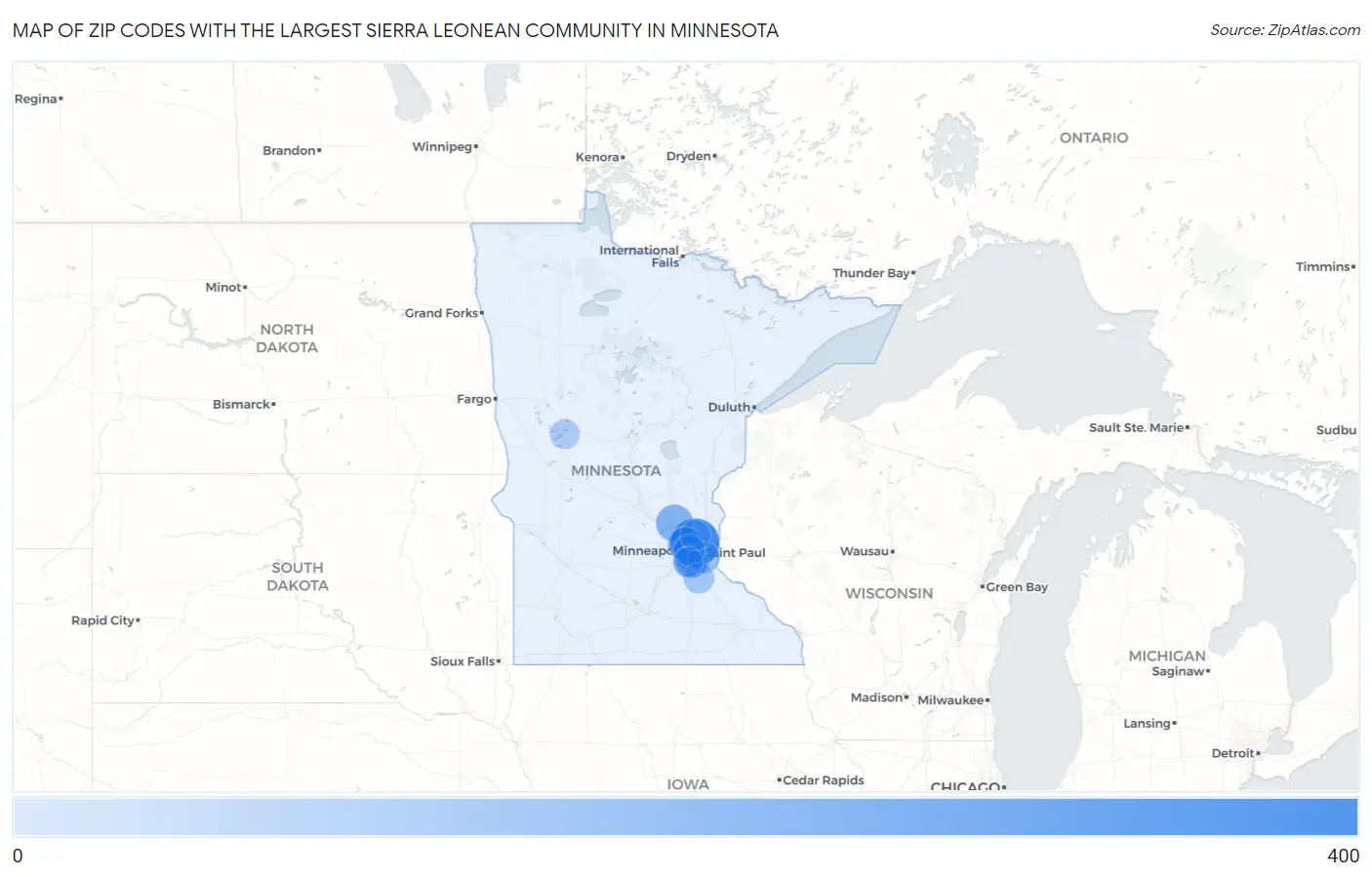 Zip Codes with the Largest Sierra Leonean Community in Minnesota Map