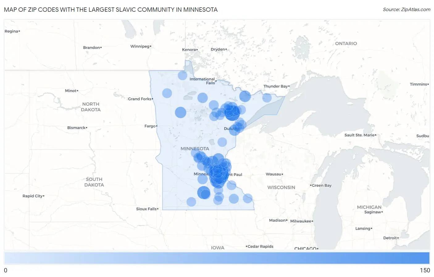 Zip Codes with the Largest Slavic Community in Minnesota Map