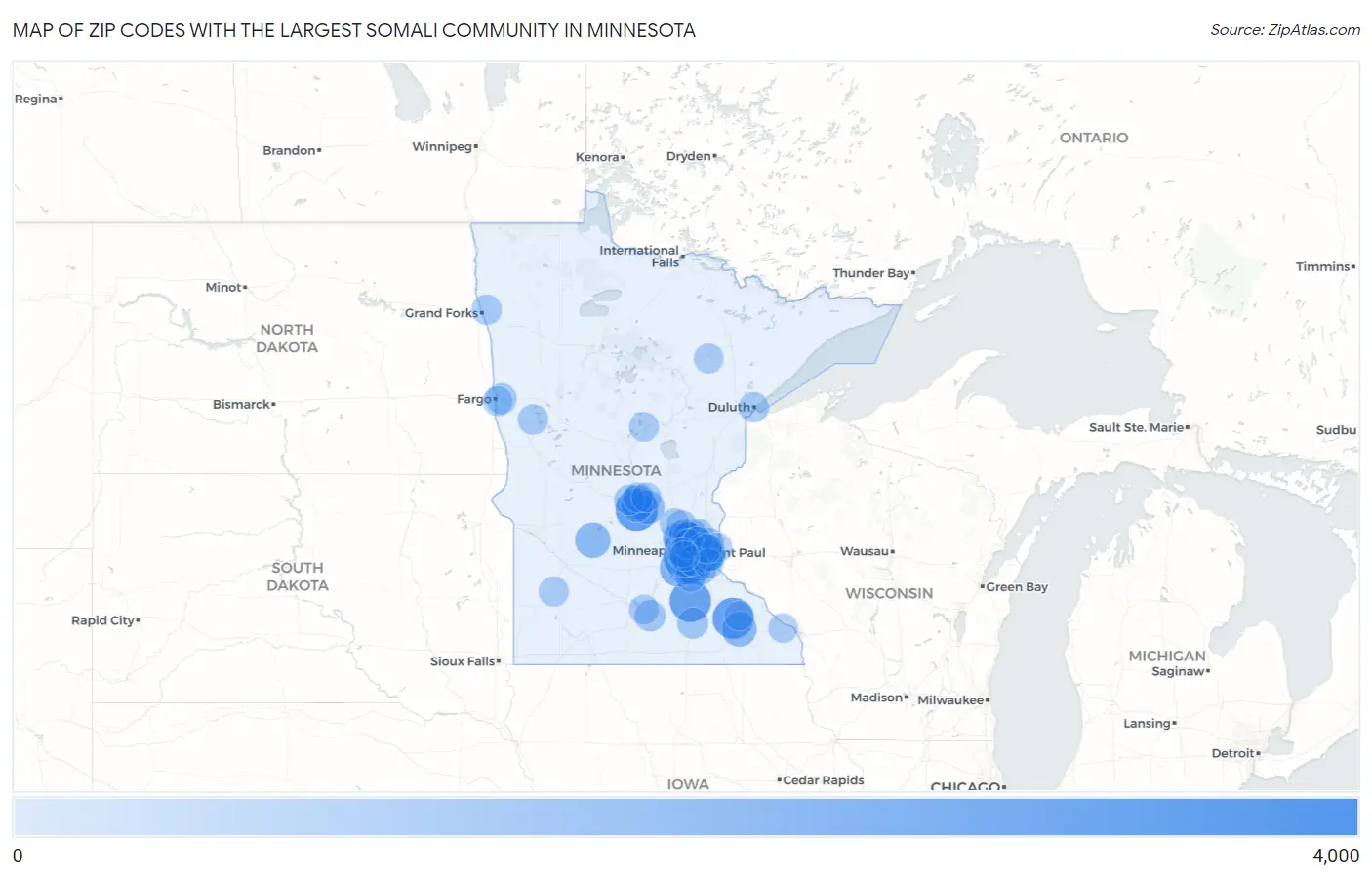 Zip Codes with the Largest Somali Community in Minnesota Map
