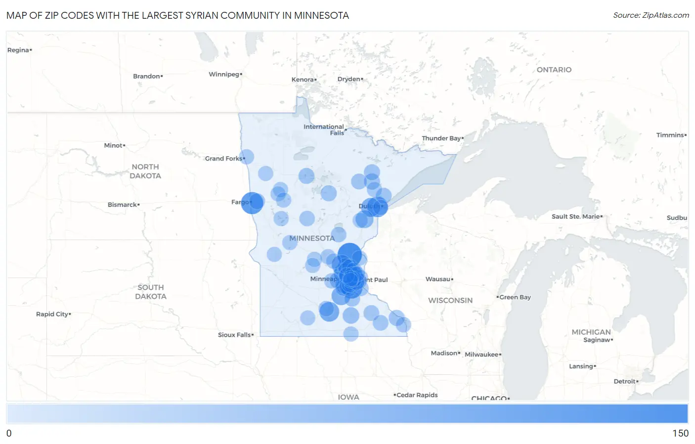 Zip Codes with the Largest Syrian Community in Minnesota Map
