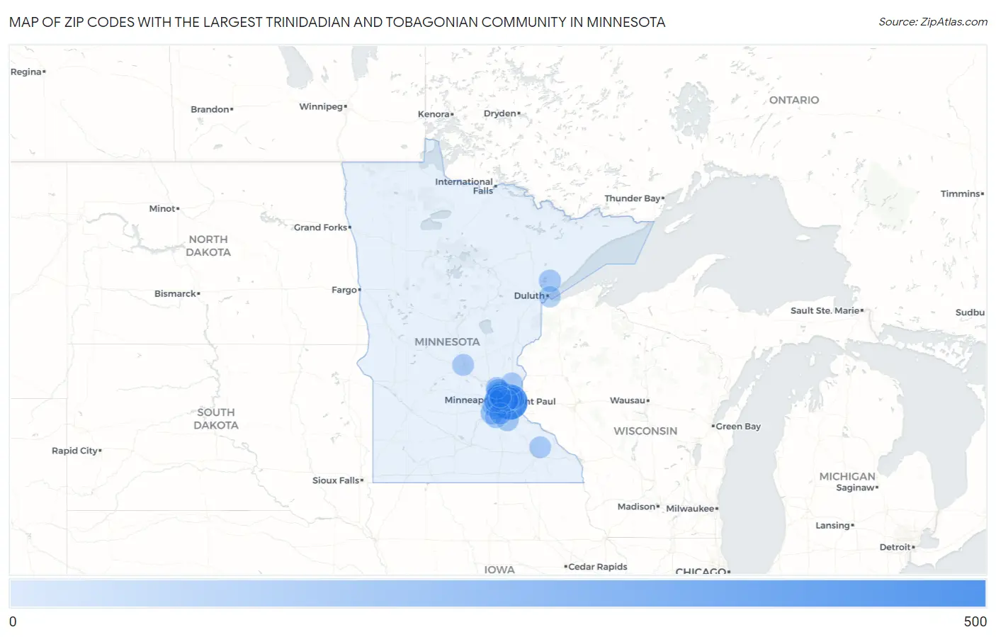 Zip Codes with the Largest Trinidadian and Tobagonian Community in Minnesota Map