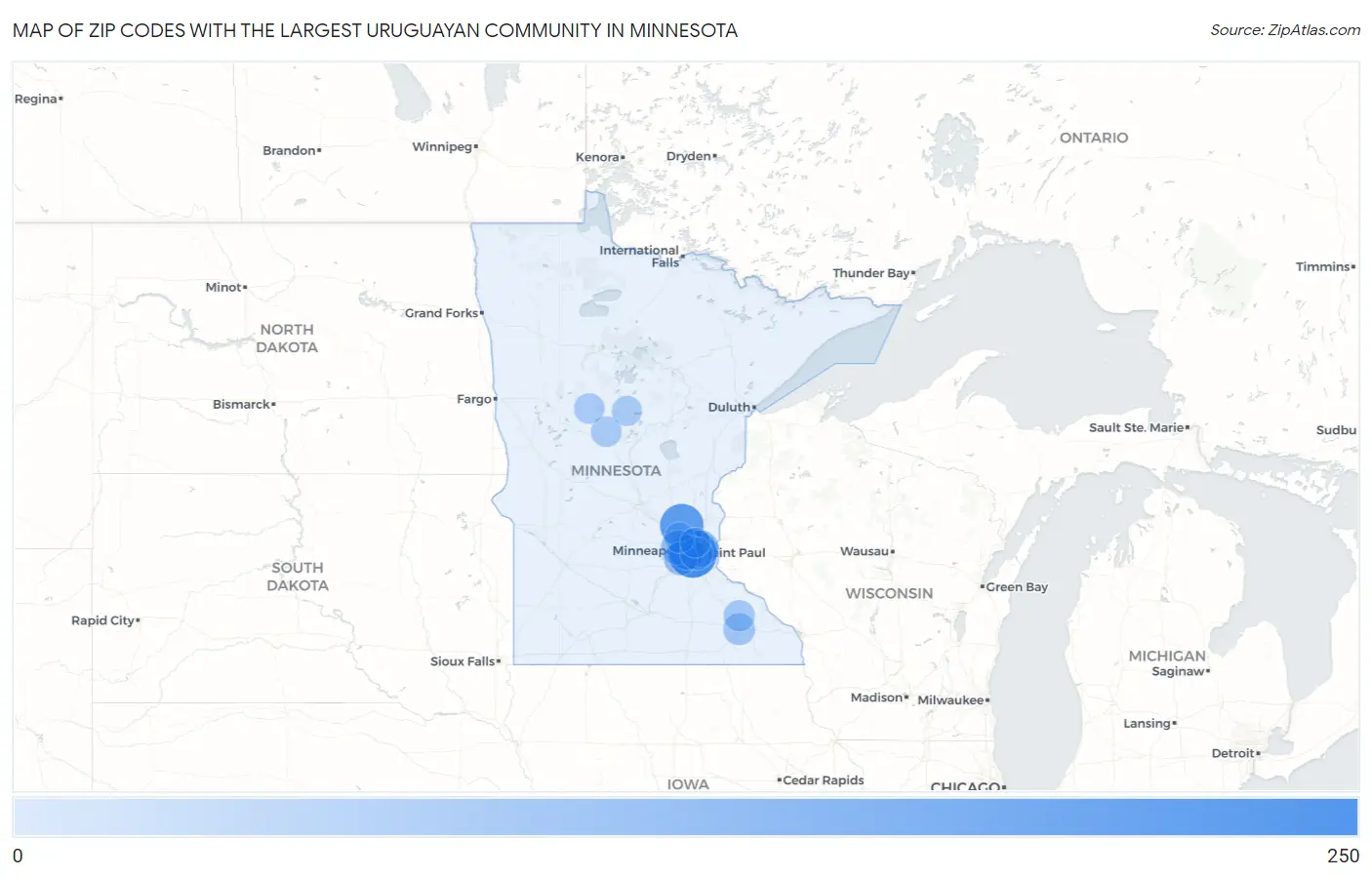 Zip Codes with the Largest Uruguayan Community in Minnesota Map