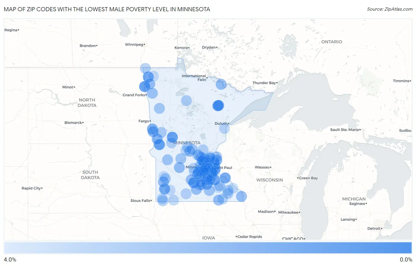 Zip Codes with the Lowest Male Poverty Level in Minnesota Map