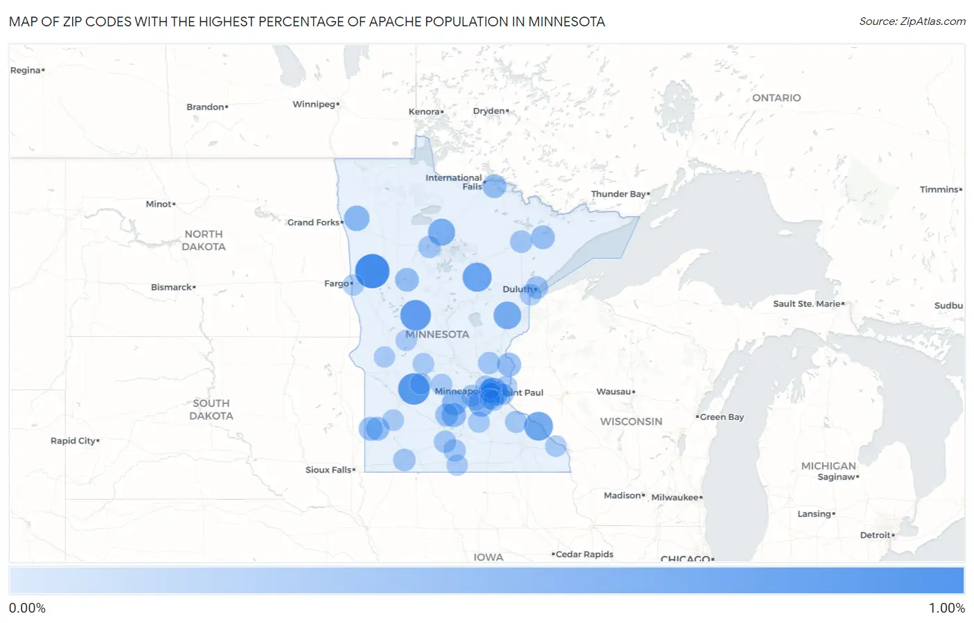 Zip Codes with the Highest Percentage of Apache Population in Minnesota Map