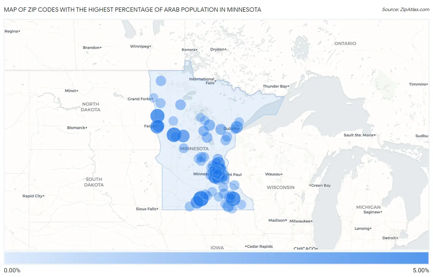 Zip Codes with the Highest Percentage of Arab Population in Minnesota Map