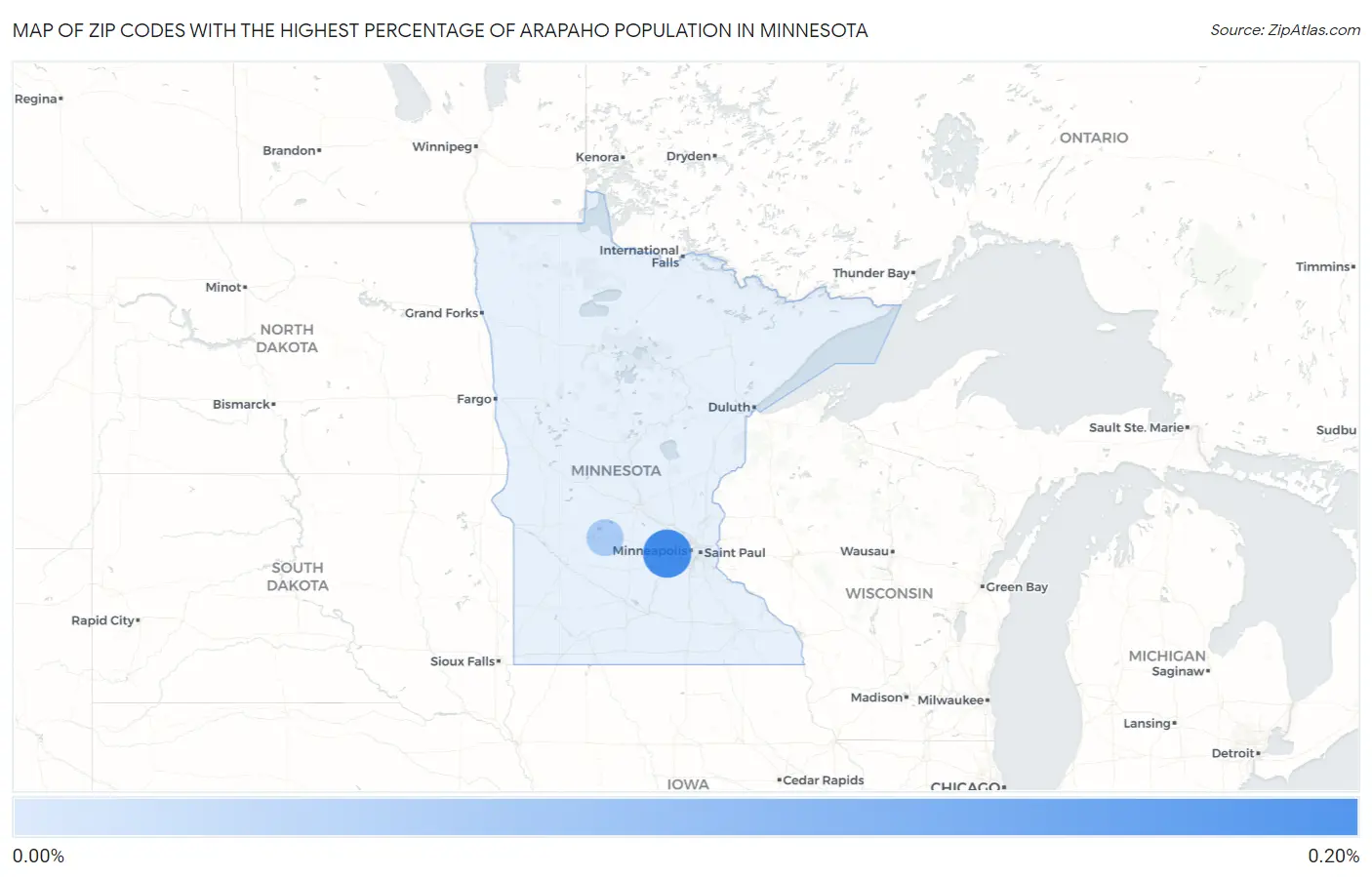 Zip Codes with the Highest Percentage of Arapaho Population in Minnesota Map