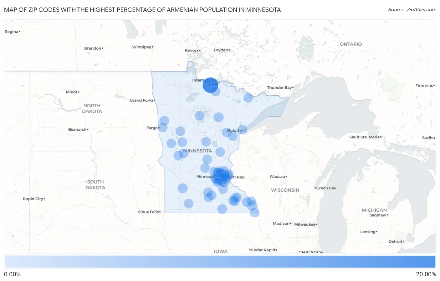 Zip Codes with the Highest Percentage of Armenian Population in Minnesota Map