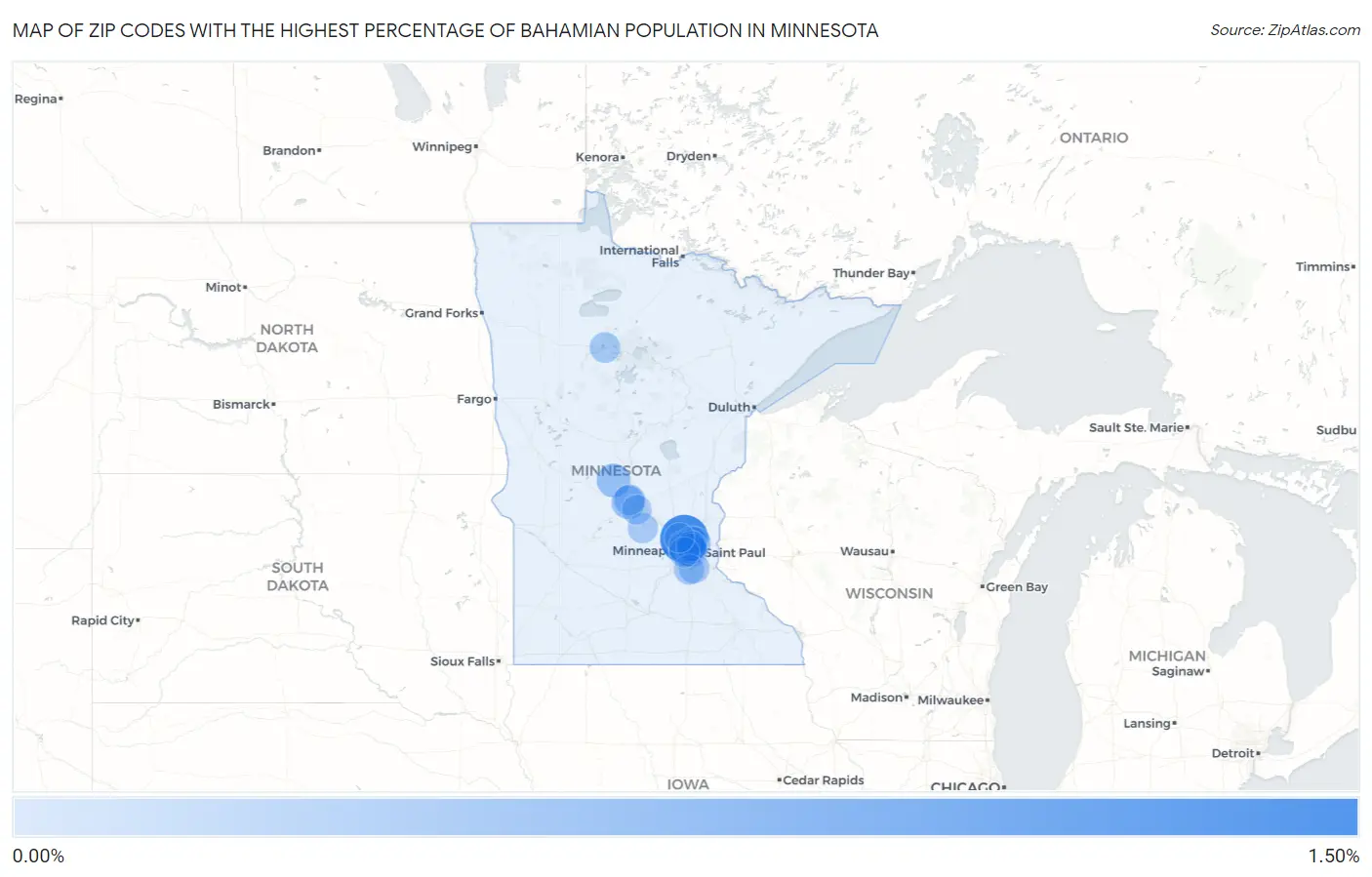 Zip Codes with the Highest Percentage of Bahamian Population in Minnesota Map