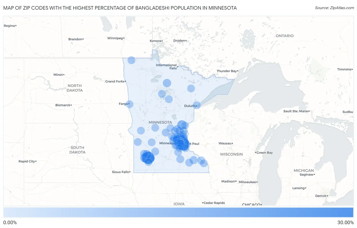 Zip Codes with the Highest Percentage of Bangladeshi Population in Minnesota Map