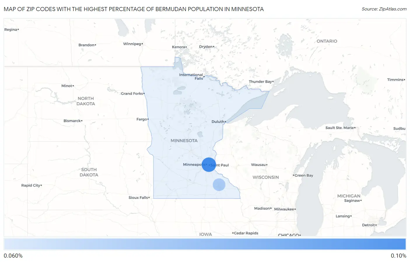 Zip Codes with the Highest Percentage of Bermudan Population in Minnesota Map