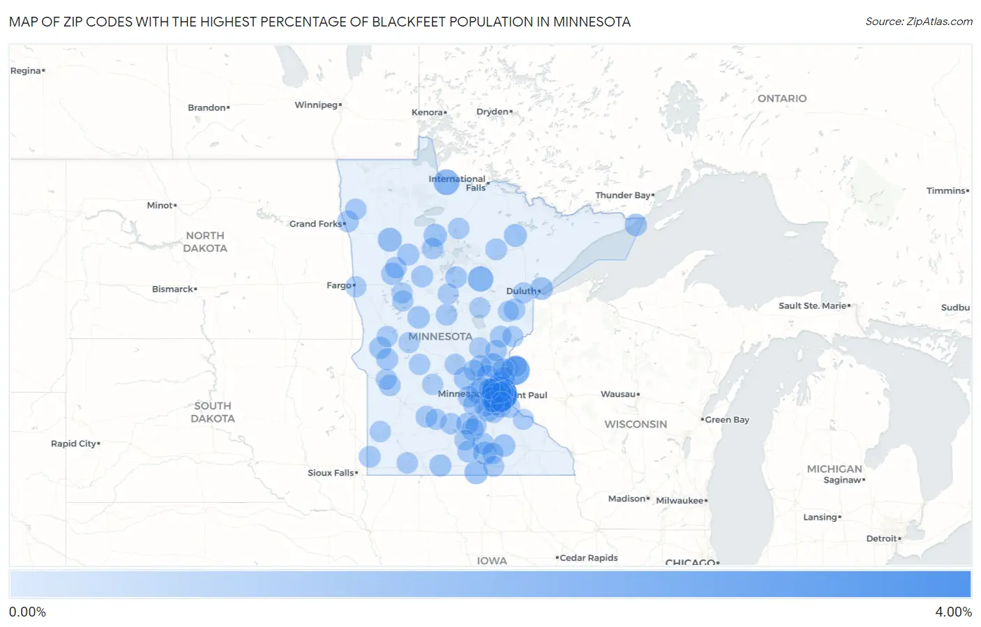 Zip Codes with the Highest Percentage of Blackfeet Population in Minnesota Map